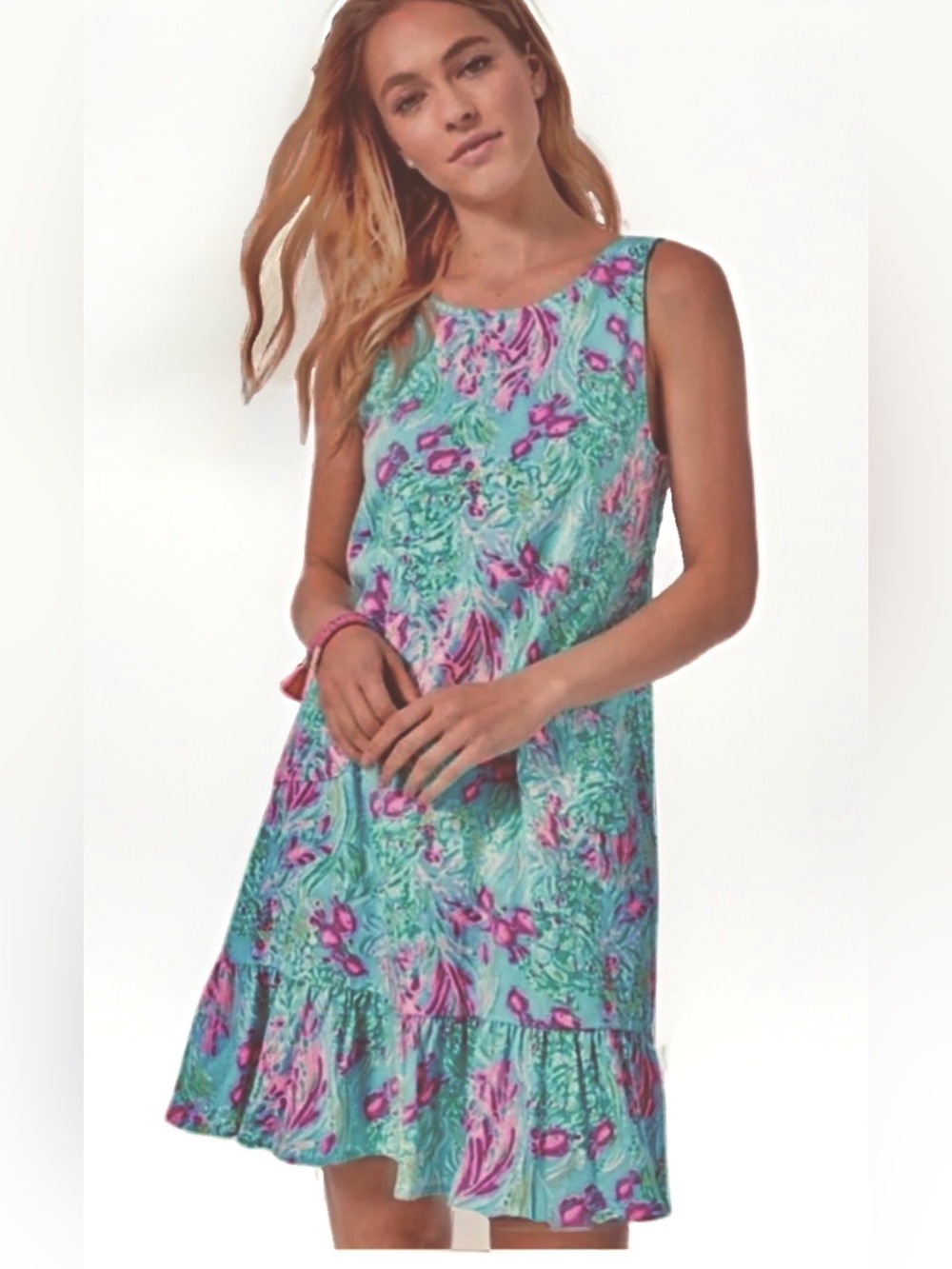Lilly Pulitzer Aqua and Pink Sleeveless Floral Shift Dress